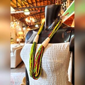 Carved bone Necklace with A Beautiful Variety Of Beads - UNISEX